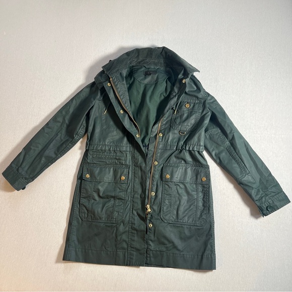 J Crew Downtown Long Utility Waxed Field Jacket w/ Hood in Green Corduroy, Small - Picture 2 of 10